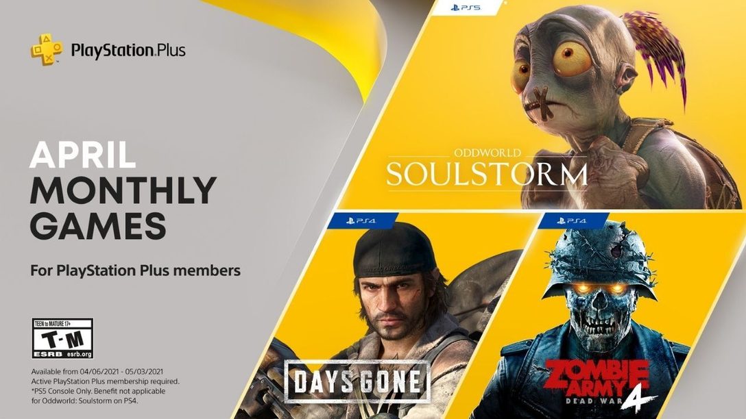Ps4 Plus Games April 2021 Playstation Plus Games For April Days Gone Oddworld Soulstorm And Zombie Army 4 Dead War Playstation Blog