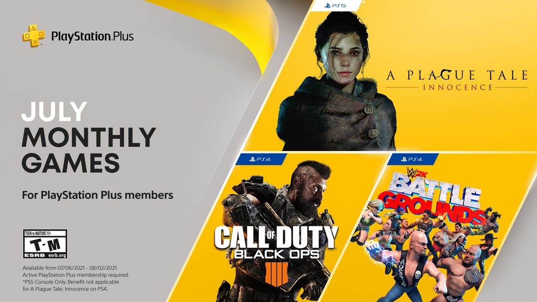 Playstation Plus Games For July Call Of Duty Black Ops 4 Wwe 2k Battlegrounds A Plague Tale Innocence Playstation Blog