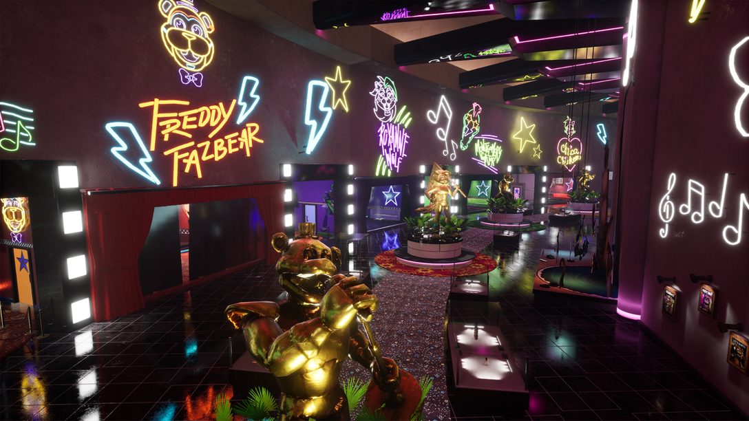A backstage tour of Freddy Fazbear’s Mega Pizzaplex in Five Nights Freddy’s: Security Breach