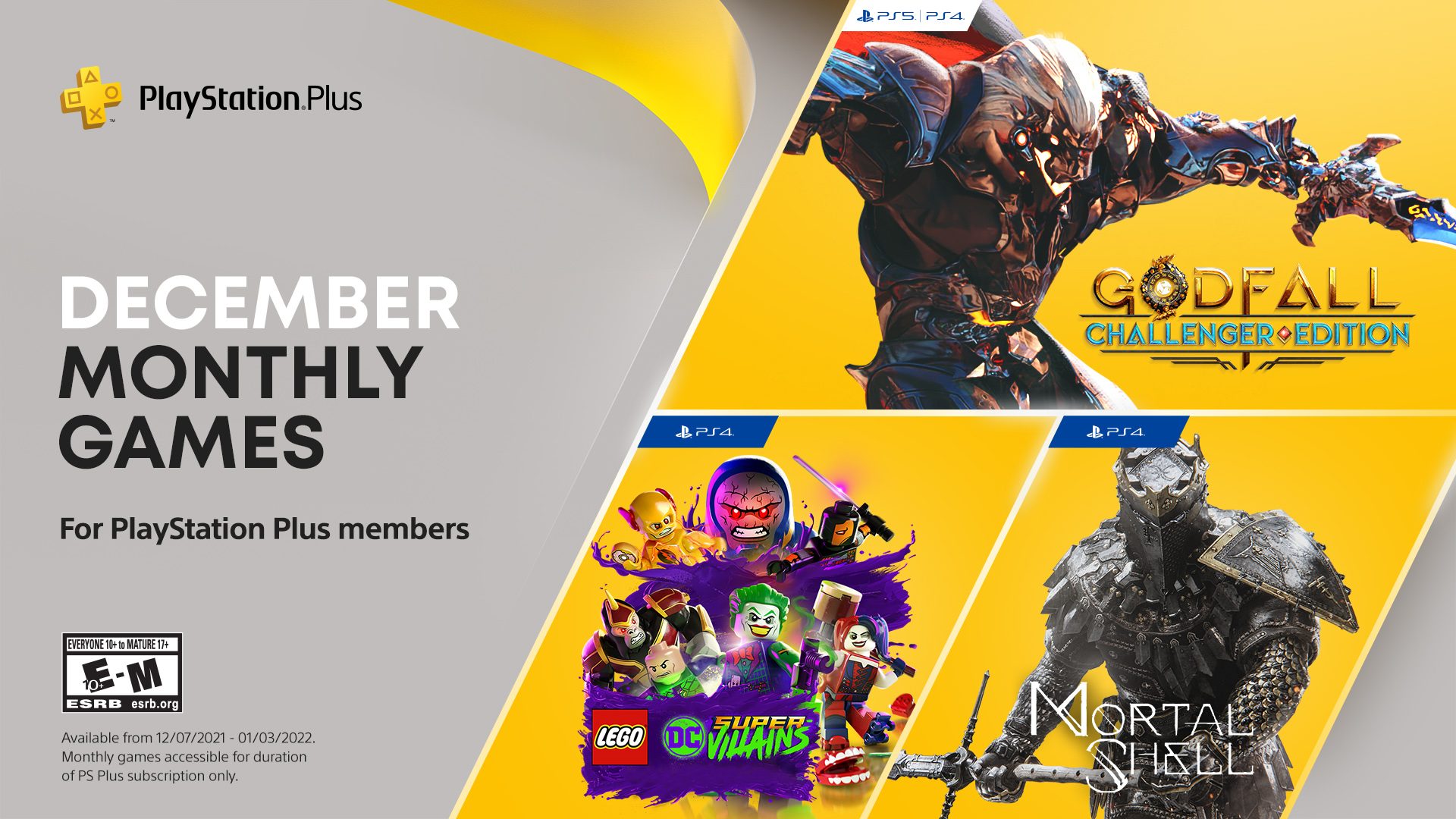 PlayStation Plus Games For December: Godfall: Challenger Edition,  Lego DC Super-Villains, Mortal Shell thumbnail