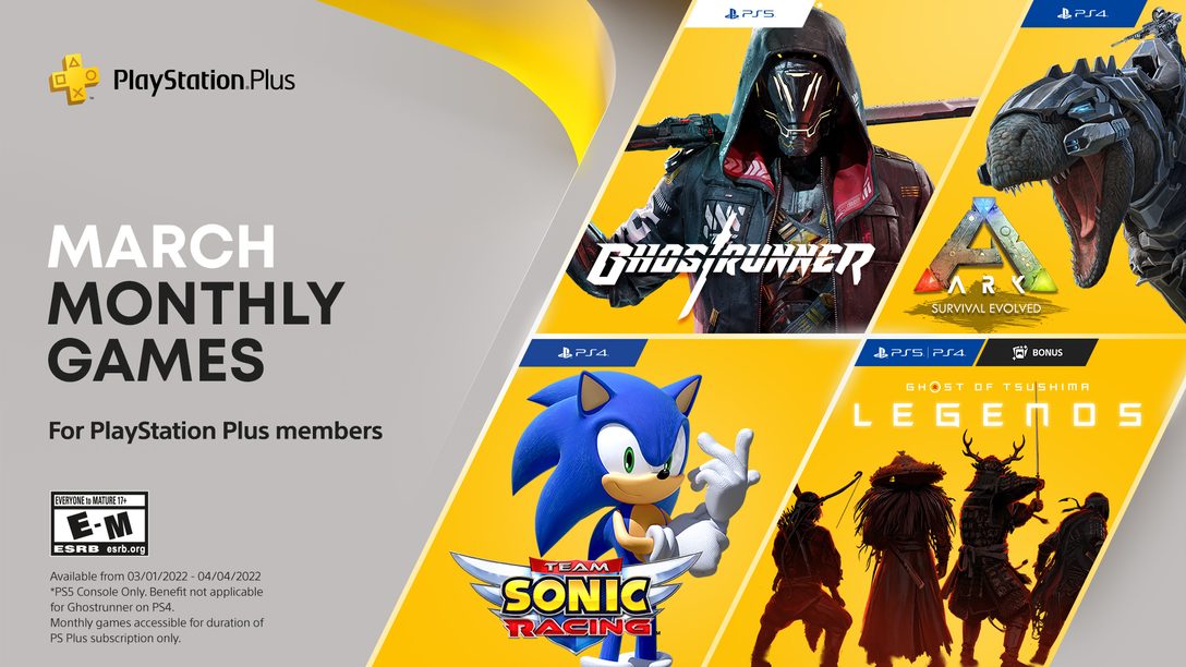 PlayStation Plus games for March: Ark: Survival Evolved, Team Sonic Racing, Ghostrunner