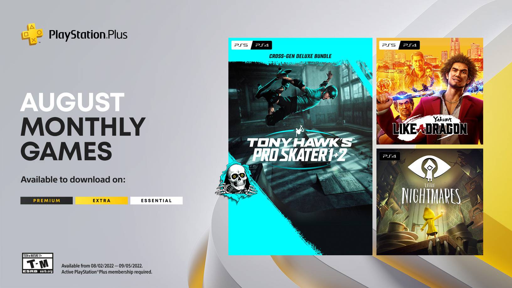 PlayStation Plus Monthly Games for August: Yakuza: Like A Dragon, Tony Hawk's Pro Skater 1+2, Little Nightmares