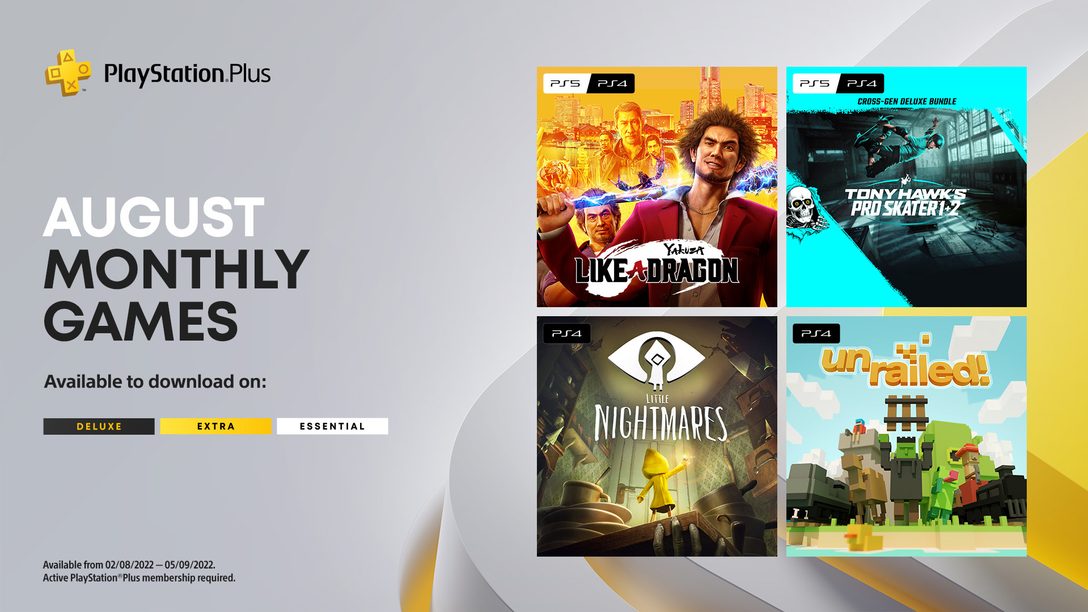 (For Southeast Asia) PlayStation Plus Monthly Games for August: Yakuza: Like A Dragon, Tony Hawk’s Pro Skater 1+2, Little Nightmares, UNRAILED!