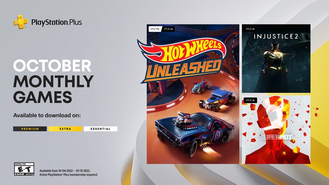 PS Plus October 2022 Free Games PlayStation Sony Hot Wheels Unleashed  Injustice 2 Superhot Extra Essential Deluxe Game List