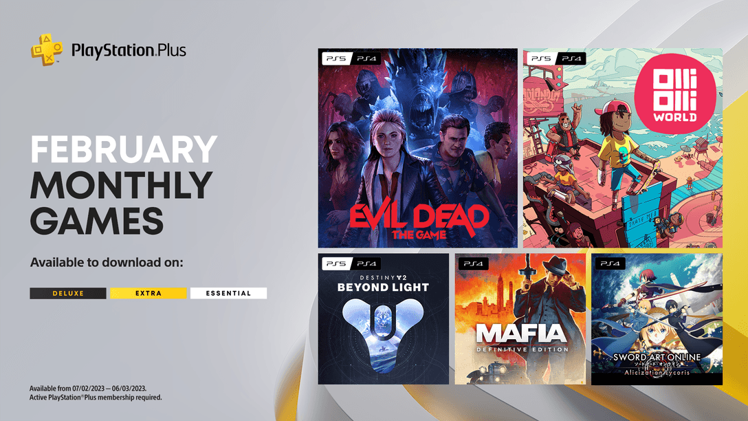 (For Southeast Asia) PlayStation Plus Monthly Games for February: Evil Dead: The Game, OlliOlliWorld, Destiny 2: Beyond Light, Mafia: Definitive Edition, SWORD ART ONLINE Alicization Lycoris