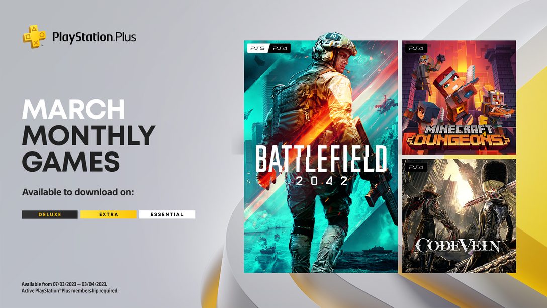 (For Southeast Asia) PlayStation Plus Monthly Games for March: Battlefield 2042, Minecraft Dungeons, Code Vein 