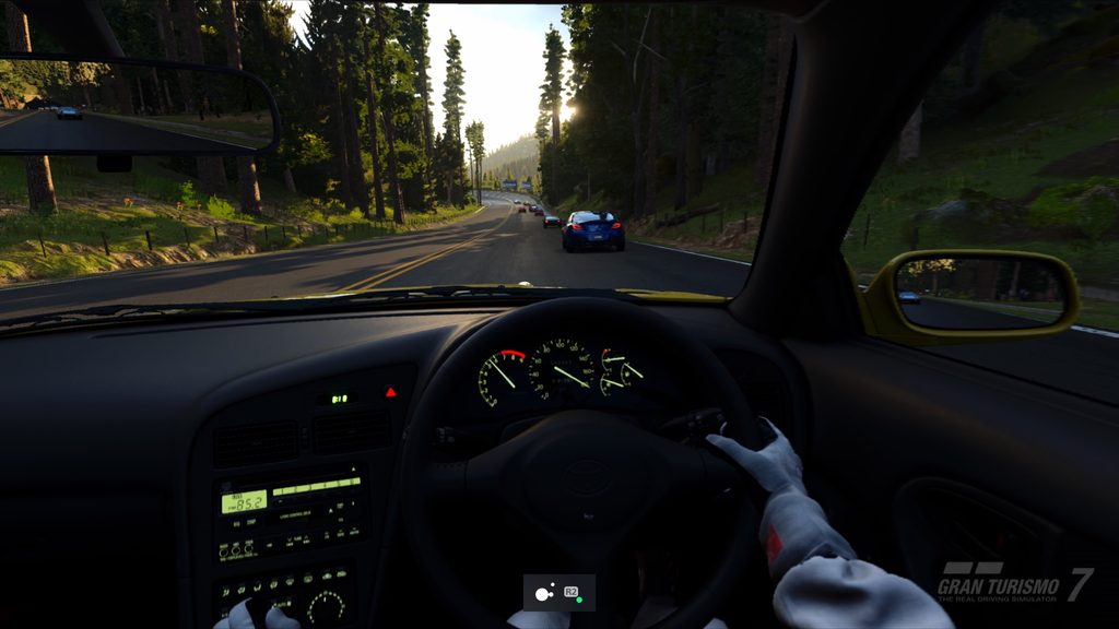 PS5 screenshot of Gran Turismo 7 showing toggle mode enabled for the “R2” button on the Access controller