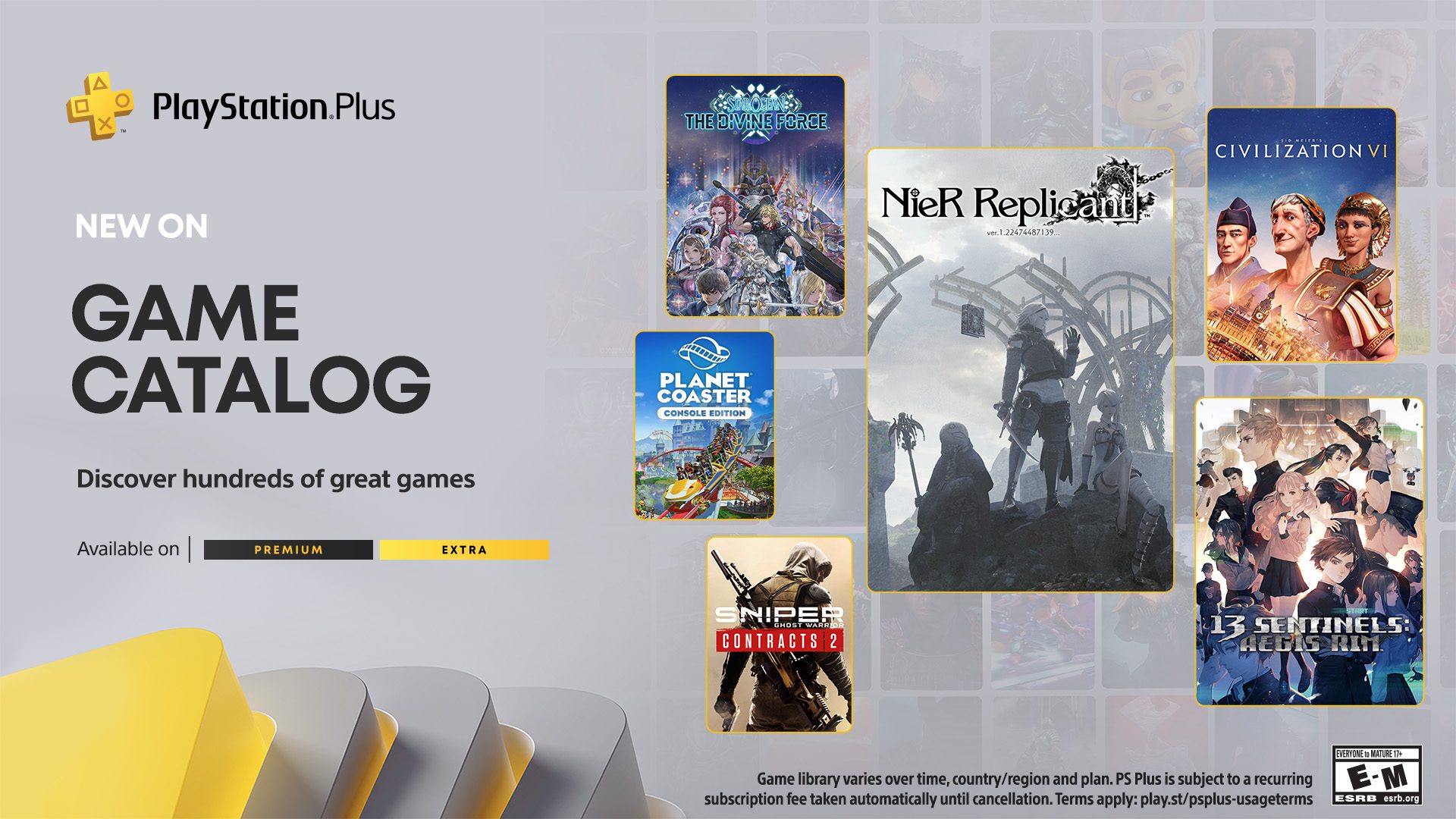 PlayStation on X: Your PlayStation Plus Game Catalog for September  includes: ➕ NieR Replicant ver.1.22474487139… ➕ 13 Sentinels: Aegis Rim ➕  Sid Meier's Civilization VI ➕ Unpacking … and many more. The