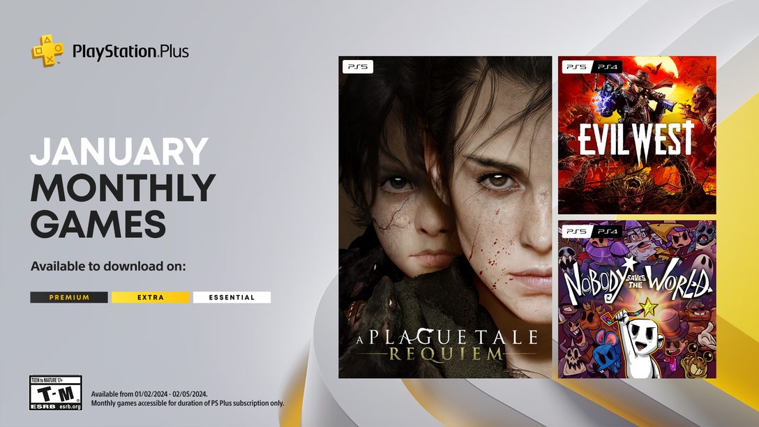 PlayStation Canada on X: The PlayStation Plus Monthly Games for January  are: ➕ A Plague Tale: Requiem ➕ Evil West ➕ Nobody Saves the World Full  details:   / X
