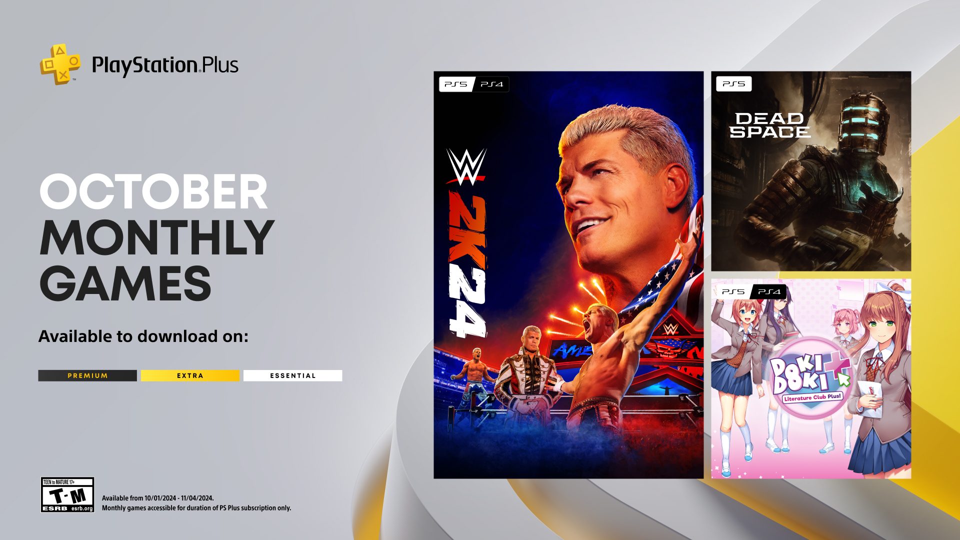 PlayStation Plus Monthly Games for October WWE 2K24, Dead Space, Doki