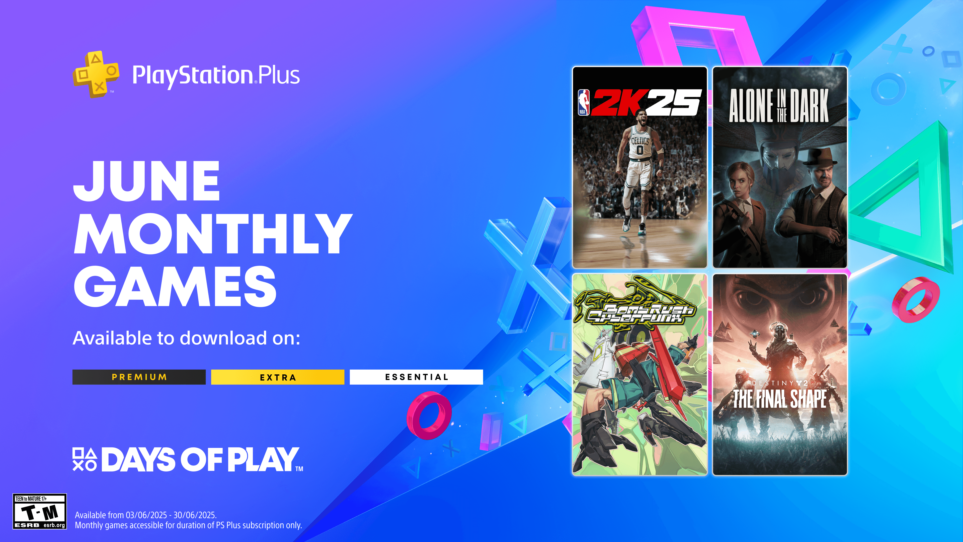 PlayStation Plus Monthly Games for June: NBA 2K25, Alone in the Dark, Bomb Rush Cyberfunk, Destiny 2: The Final Shape