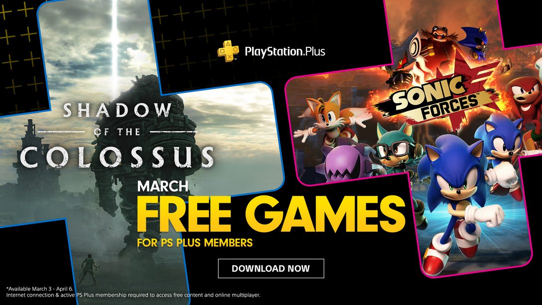 Jogos Gratuitos para PS Plus de Março: Shadow of the Colossus e Sonic Forces