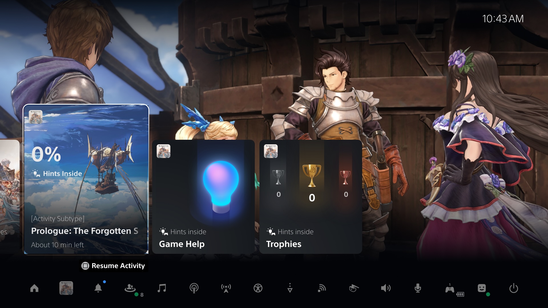  "PS5 UI screenshot showing Community Game Help for Granblue Fantasy: Relink"
